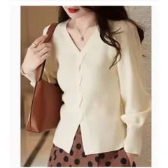 Áo Len Cổ V Tay Phồng Màu Trơn Cho Nữ AL91