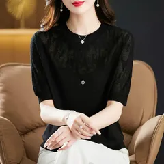 Áo Len Lụa Mỏng Ngắn Tay Phối Ren Mùa Xuân Hè AL96