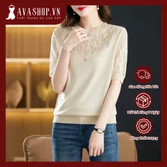 Áo Len Lụa Mỏng Ngắn Tay Phối Ren Mùa Xuân Hè AL96