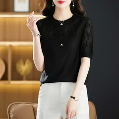 Áo Len Lụa Mỏng Ngắn Tay Phối Ren Mùa Xuân Hè AL96