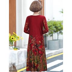 Đầm Dài Tay Họa Tiết Hoa Mùa Thu Cho Mẹ VH35