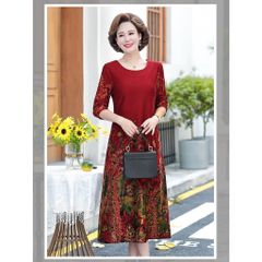 Đầm Dài Tay Họa Tiết Hoa Mùa Thu Cho Mẹ VH35