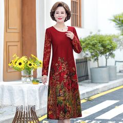 Đầm Dài Tay Họa Tiết Hoa Mùa Thu Cho Mẹ VH35