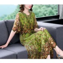 Đầm Hoa Dự Tiệc Trung Niên Che Bụng Sang Trọng VH18