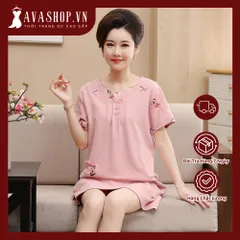 Đầm Ngủ Ngắn Tay Mùa Hè Bằng Cotton Cho Mẹ VH08 - Hàng Quảng Châu Cao Cấp