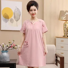 Đầm Ngủ Ngắn Tay Mùa Hè Bằng Cotton Cho Mẹ VH08 - Hàng Quảng Châu Cao Cấp