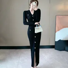 Đầm Len Dệt Kim Cổ V Mềm Mại Dành Cho Nữ AL86