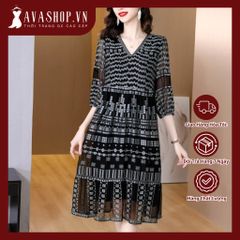 Đầm Voan Họa Tiết Dáng Xuông Che Bụng Tay Lỡ VH91