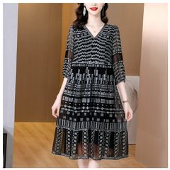 Đầm Voan Họa Tiết Dáng Xuông Che Bụng Tay Lỡ VH91
