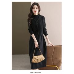 Đầm Len Dệt Kim Phối Áo Khoác Len Không Tay Khí Chất AL89