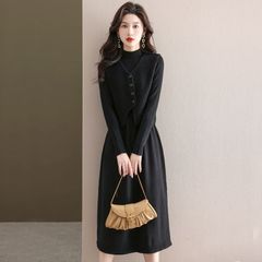 Đầm Len Dệt Kim Phối Áo Khoác Len Không Tay Khí Chất AL89