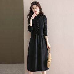 Đầm Len Dệt Kim Phối Áo Khoác Len Không Tay Khí Chất AL89