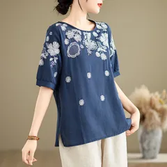 Áo Thun Lanh Cotton Nữ Thêu Hoa Mùa Hè SM25