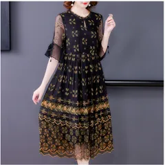 Đầm Thêu Hoa Trung Niên Khí Chất Sang Trọng VH93