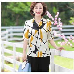(THANH LÝ) Áo Thun Lụa Trung Niên Họa Tiết Sang Trọng SM70
