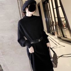 Đầm Len Dáng Dài Màu Trơn Phong Cách Cổ Điển Kèm Đai Lưng AL11