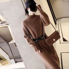 Đầm Len Dáng Dài Màu Trơn Phong Cách Cổ Điển Kèm Đai Lưng AL11