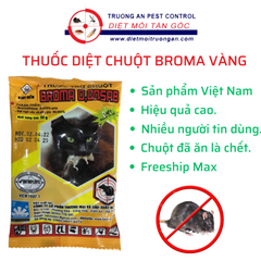 Thuốc diệt chuột BROMA dạng hạt thóc màu vàng chuột ăn là chết sản phẩm Việt Nam