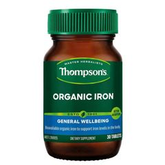 Viên uống Sắt Hữu Cơ Thompson's Organic Iron 30 viên - Bổ Sung Sắt Hiệu Quả - Cải Thiện & Phòng Ngừa Thiếu Máu [Không gây Táo Bón] - S/P Chuẩn Úc