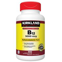 Viên ngậm Vitamin B12 Hương vị Cherry Kirkland Signature B12 5000 mcg - 300 viên - Hỗ Trợ Năng Lượng/Sức Khỏe Tinh Thần- Giảm Stress - S/P Chuẩn Mỹ