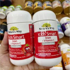 Viên nhai Hương vị Dâu Nature's Way Kids Smart Iron + Vitamin C 50 viên cho Trẻ từ 2 - 12 Tuổi - Bổ Sung Sắt & Tăng Cường Hệ Miễn Dịch cho Trẻ