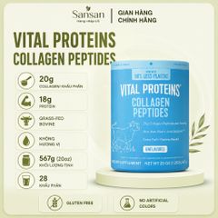 Vital Proteins Collagen Peptides 20oz (567g) - Bột Collagen Peptides Thủy Phân Từ Bò Ăn Cỏ - Không Hương Vị - 28 Khẩu Ph