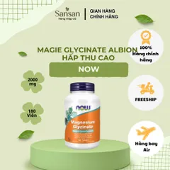 NOW Foods Magnesium Glycinate 180 Viên Magie Bisglycinate Albion Hấp Thu Cao Hỗ Trợ Cơ Thần Kinh Tim Mạch - Nội địa Mỹ