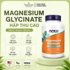 NOW Foods Magnesium Glycinate 180 Viên Magie Bisglycinate Albion Hấp Thu Cao Hỗ Trợ Cơ Thần Kinh Tim Mạch - Nội địa Mỹ