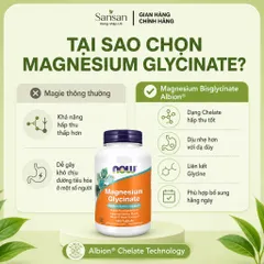 NOW Foods Magnesium Glycinate 180 Viên Magie Bisglycinate Albion Hấp Thu Cao Hỗ Trợ Cơ Thần Kinh Tim Mạch - Nội địa Mỹ
