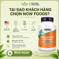 NOW Foods Magnesium Glycinate 180 Viên Magie Bisglycinate Albion Hấp Thu Cao Hỗ Trợ Cơ Thần Kinh Tim Mạch - Nội địa Mỹ