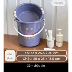 Set Xô Kèm Chậu Hello Cao Cấp (14 Lít) - Chất Liệu Nhựa PP Dày Dặn, Có Quai Xách Tiện Lợi, Họa Tiết Mặt Cười Dễ Thương