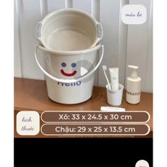 Set Xô Kèm Chậu Hello Cao Cấp (14 Lít) - Chất Liệu Nhựa PP Dày Dặn, Có Quai Xách Tiện Lợi, Họa Tiết Mặt Cười Dễ Thương