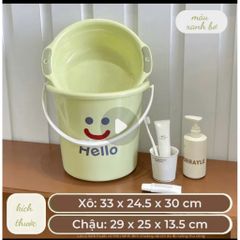 Set Xô Kèm Chậu Hello Cao Cấp (14 Lít) - Chất Liệu Nhựa PP Dày Dặn, Có Quai Xách Tiện Lợi, Họa Tiết Mặt Cười Dễ Thương