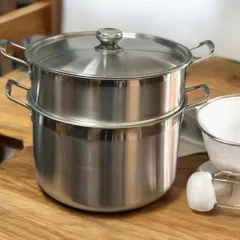 Bộ Nồi Xửng Hấp Inox 430 28cm - Đun Được Trên Bếp Điện Từ, Nắp kính Chắc Chắn