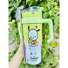 Ly Giữ Nhiệt Sanrio 1200ml Có Tay Cầm - Bình Giữ Nhiệt Inox 316 Hello Kitty, Pochacco, Hangyodon (Tặng Kèm Ống Hút)