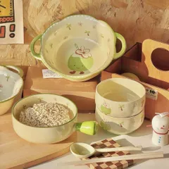 Bộ 6 Bát Sứ Tráng Men Hình Trái Dừa Decor Dễ Thương - Set Chén Ăn Cơm, Bát Tô Có Tay Cầm Gốm Sứ Cao Cấp Chống Nóng