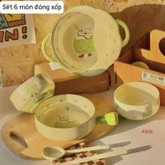 Bộ 6 Bát Sứ Tráng Men Hình Trái Dừa Decor Dễ Thương - Set Chén Ăn Cơm, Bát Tô Có Tay Cầm Gốm Sứ Cao Cấp Chống Nóng