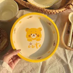 Set 5 Món Bát Đĩa Sứ Gấu Hồng Cute – Bộ Chén Đĩa Decor Cao Cấp Kèm Tô Hai Tai Và Thìa, Gốm Sứ Tráng Men Chịu Nhiệt
