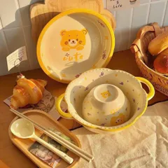 Set 5 Món Bát Đĩa Sứ Gấu Hồng Cute – Bộ Chén Đĩa Decor Cao Cấp Kèm Tô Hai Tai Và Thìa, Gốm Sứ Tráng Men Chịu Nhiệt