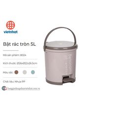 Thùng Rác Đạp Chân Dáng Tròn 10L Hokori Việt Nhật 8066 - Thùng Đựng Rác Nhựa Có Nắp Đậy Kín Khử Mùi Phòng Khách