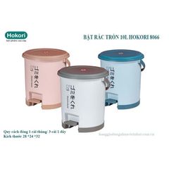 Thùng Rác Đạp Chân Dáng Tròn 10L Hokori Việt Nhật 8066 - Thùng Đựng Rác Nhựa Có Nắp Đậy Kín Khử Mùi Phòng Khách