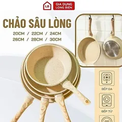 Chảo Chống Dính Vân Đá Màu Kem 24cm - Dùng Cho Bếp Từ, Tiện Lợi Cho Mọi Món Xào