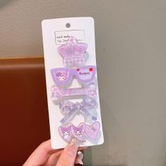 Set 5 Kẹp Tóc Cho Bé Gái Hello Kitty Kuromi Dễ Thương, Combo Kẹp Tóc Mái Nhựa Thạch Trong Suốt Cao Cấp - SP2757