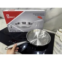 Chảo Inox Cạn Lòng Amey Chống Dính Đáy Từ - Kích Thước 26cm & 28cm Dùng Được Trên Mọi Loại Bếp