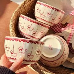 Combo 4 Bát Sứ Kèm Thìa Họa Tiết Ngựa Gỗ Đáng Yêu - Chén Ăn Cơm Sứ Cao Cấp Phong Cách Gốm Sứ Hàn Quốc Decor Bàn Ăn