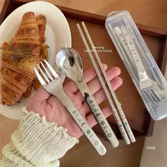 Bộ Thìa Đũa Nĩa Inox Cầm Tay Cá Nhân Cao Cấp Có Hộp Đựng - Bộ Muỗng Đũa Ăn Trưa Văn Phòng, Học Sinh Họa Tiết Cute