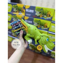 Đồ Chơi Xe Khủng Long Nuốt Ô Tô Con Cỡ Lớn Kèm 6 Xe Hợp Kim, Xe Tải Khủng Long Ăn Ô Tô Có Đường Trượt Vui Nhộn Cho Bé