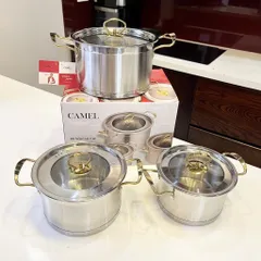 Bộ 3 Nồi Misu Inox 304 Cao Cấp - Bộ Nồi Inox Sử Dụng Cho Mọi Loại Bếp