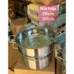 Nồi Hấp Inox 2 Tầng 28cm Nắp Kính Cường Lực Cao Cấp Cooking , Xửng Hấp Bánh Bao, Đồ Xôi Đa Năng Dùng Được Bếp Từ