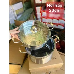 Nồi Hấp Inox 2 Tầng 28cm Nắp Kính Cường Lực Cao Cấp Cooking , Xửng Hấp Bánh Bao, Đồ Xôi Đa Năng Dùng Được Bếp Từ